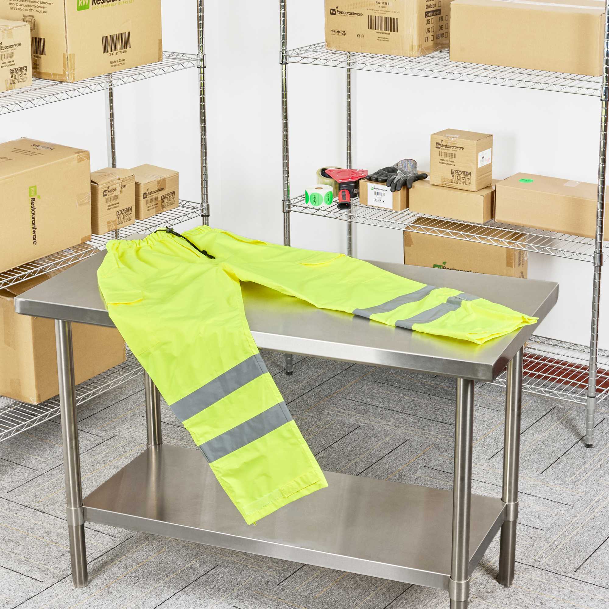 Be Safe Class E Lime 2XL High Visibility Lightweight Rain Pants - Reflective Tape - 20 count box