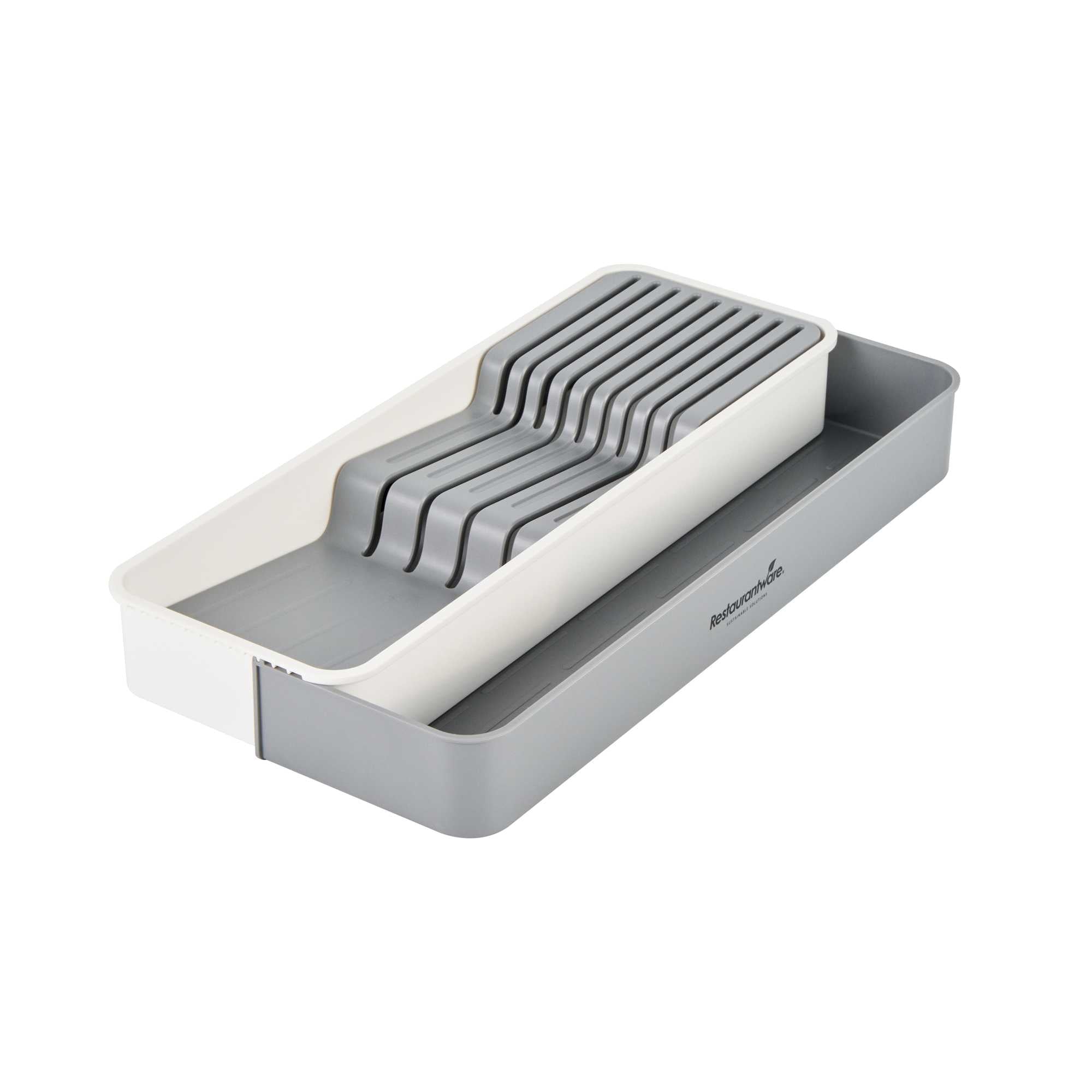 Clean Tek Professional Gray and White Plastic Expandable 2-Tier Knife Drawer Organizer - 15 1/2" x 5 1/2" x 2 1/4" - 12 count box