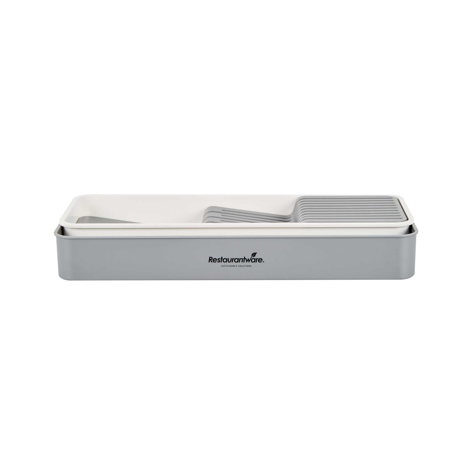Clean Tek Professional Gray and White Plastic Expandable 2-Tier Knife Drawer Organizer - 15 1/2" x 5 1/2" x 2 1/4" - 12 count box