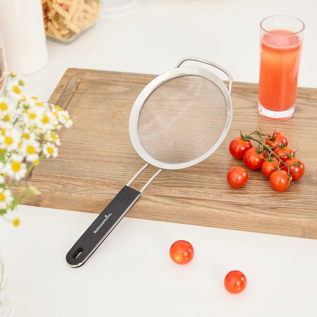 Comfy Grip Round Stainless Steel Extra Fine Mesh Strainer - with Silicone Handle - 5 1/2" - 1 count box