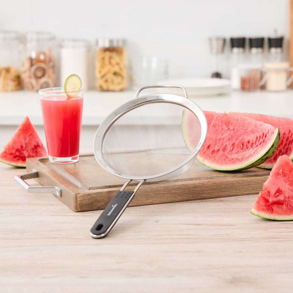 Comfy Grip Round Stainless Steel Extra Fine Mesh Strainer - with Silicone Handle - 7" - 1 count box