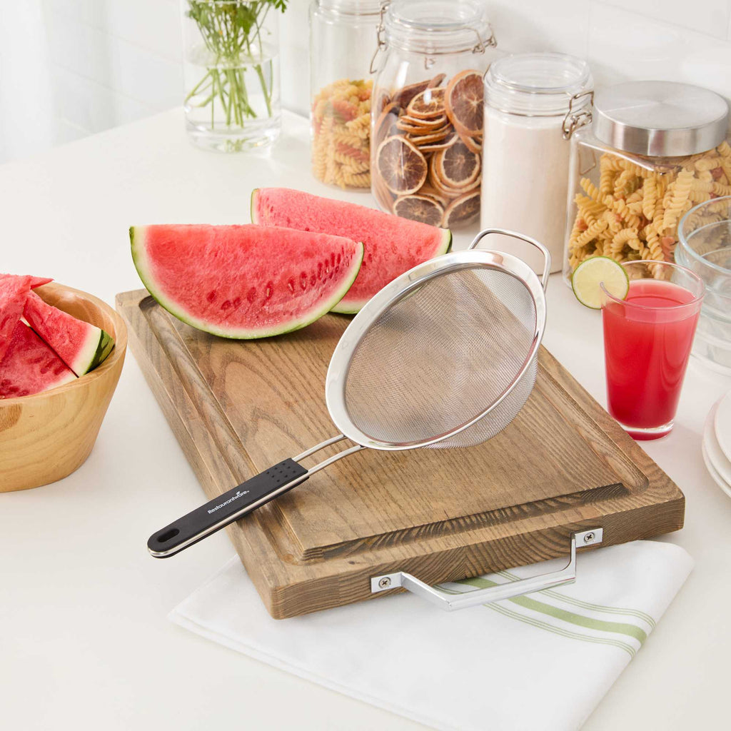 Comfy Grip Round Stainless Steel Extra Fine Mesh Strainer - with Silicone Handle - 7" - 1 count box