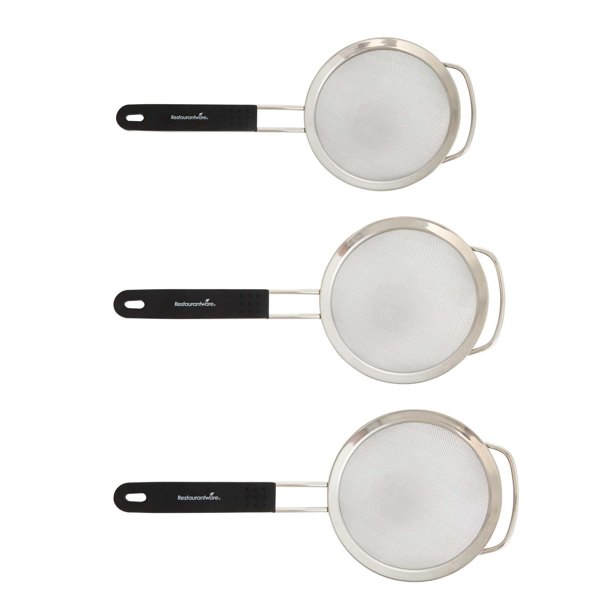Comfy Grip 3-Piece Round Stainless Steel Extra Fine Mesh Strainer Set - with Silicone Handle - 1 count box