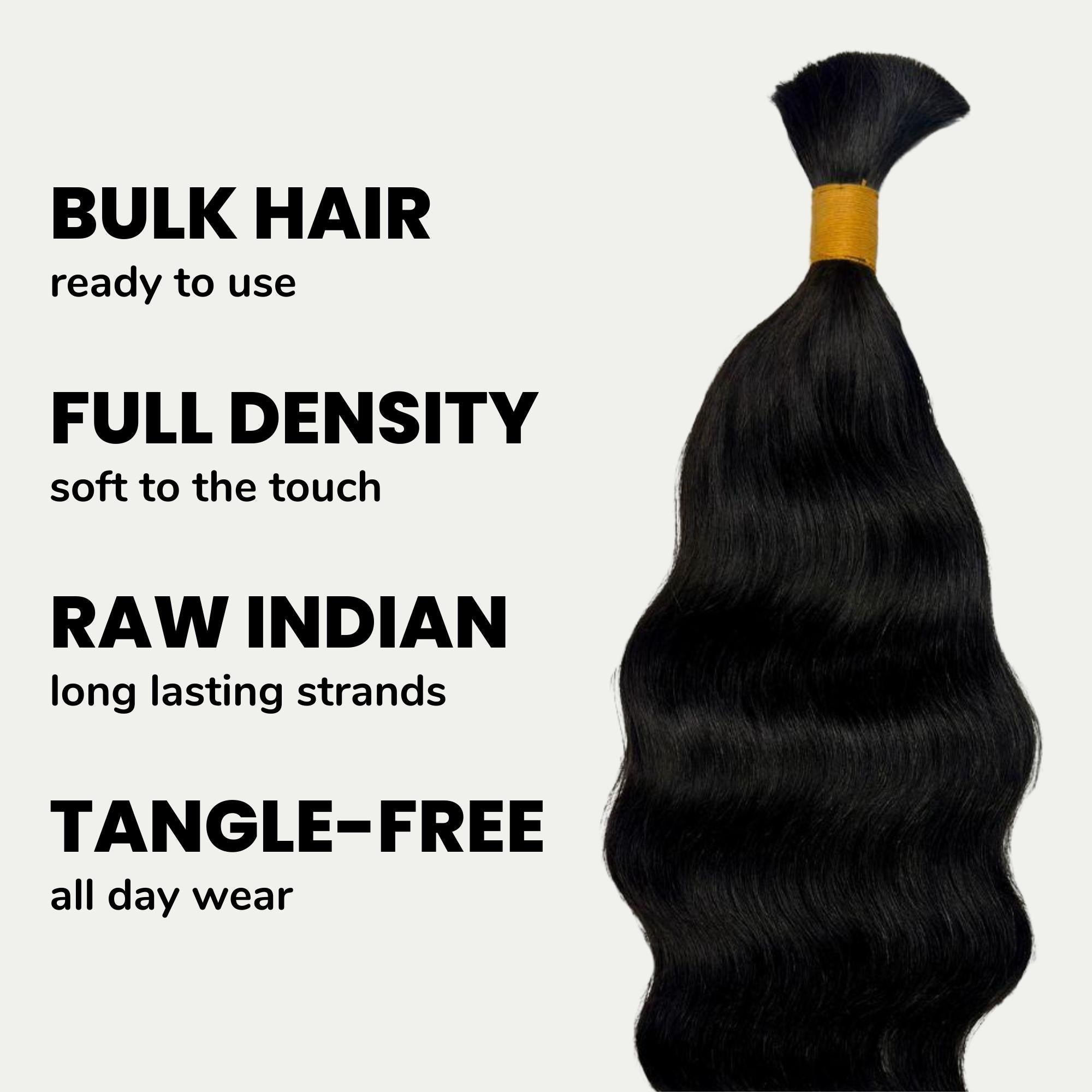 Raw Indian Wavy Bulk 100% Human Braiding Hair