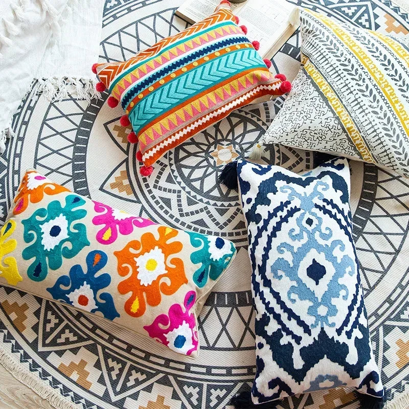 DecorBites™ Embroidered Flower Boho Long Cushion Covers for Bedroom and Sofa