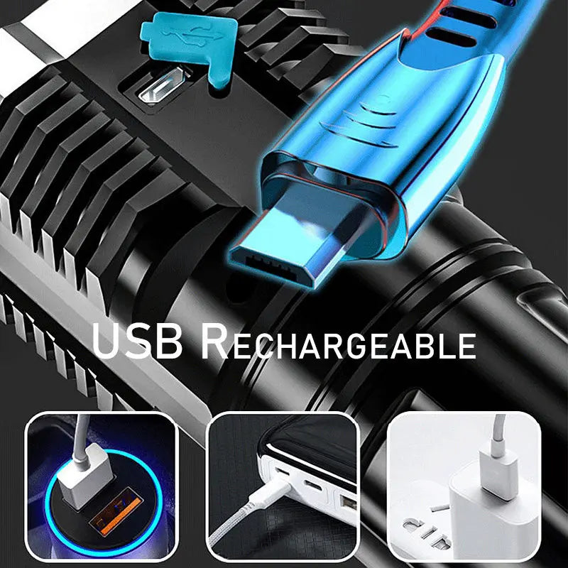 DecorBites™ LED Flashlight: High-light with 4 Lamp Beads, COB Floodlight, USB Rechargeable Outdoor Torch