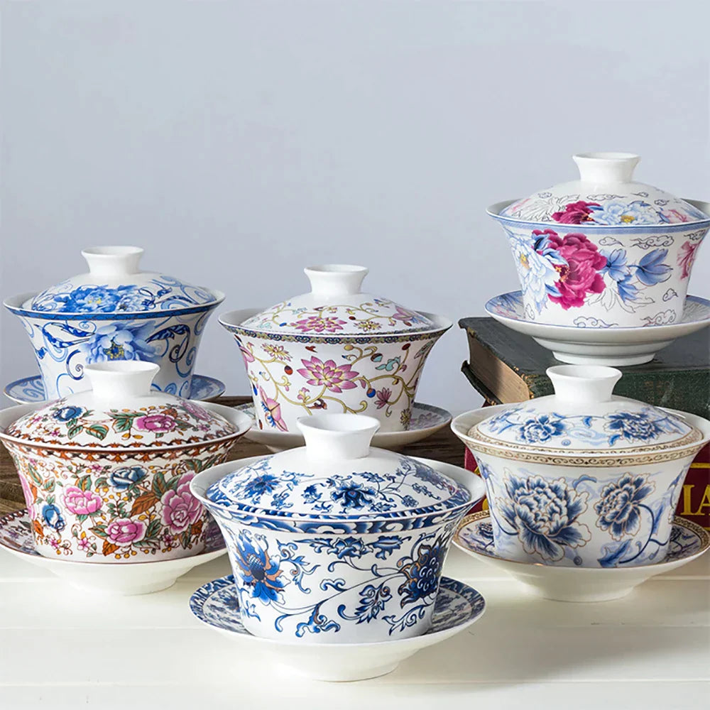 DecorBites™ 350ml Ceramic Gaiwan Porcelain Tea Cup Set