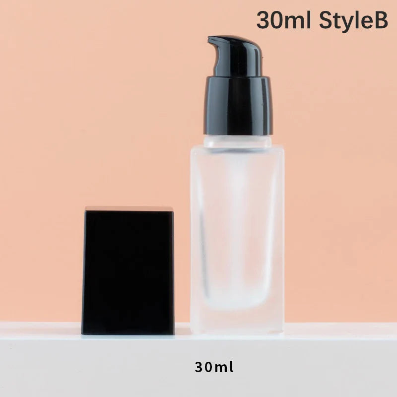 15/30ml Empty Pump Bottle Glass Liquid Foundation Container | Transparent Square Refillable Travel Bottle