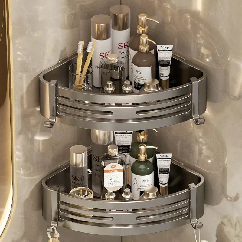 DecorBites™ Corner Shelf Organizer: Wall Mounted Storage Rack for Bathroom and Kitchen