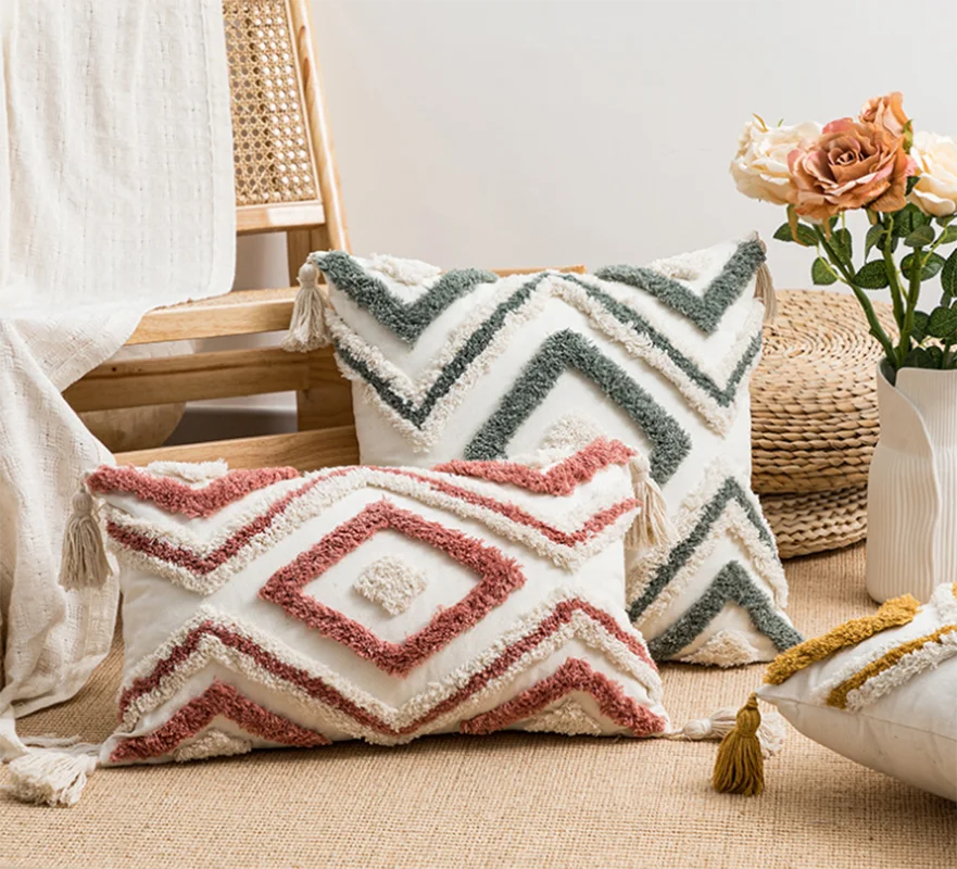 DecorBites™ Geometric Embroidery Boho Cushion Cover Sofa Decorative Pillowcase Canvas Cotton