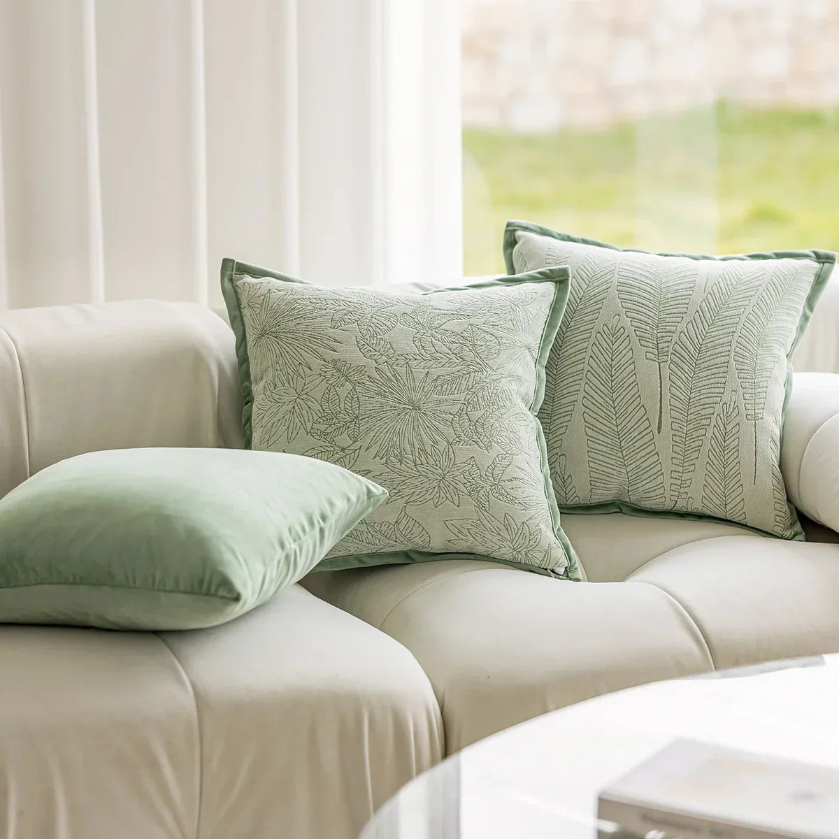 DecorBites™ Green Plant Jacquard Pillow Covers for Light Luxury Living Room Decor