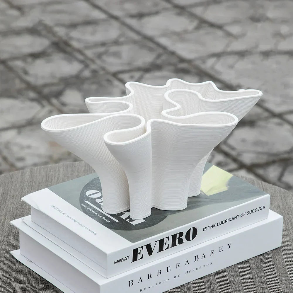 DecorBites™ Geometric Fold Ceramic Vase: Abstract Handicraft Sculpture for Home Decoration