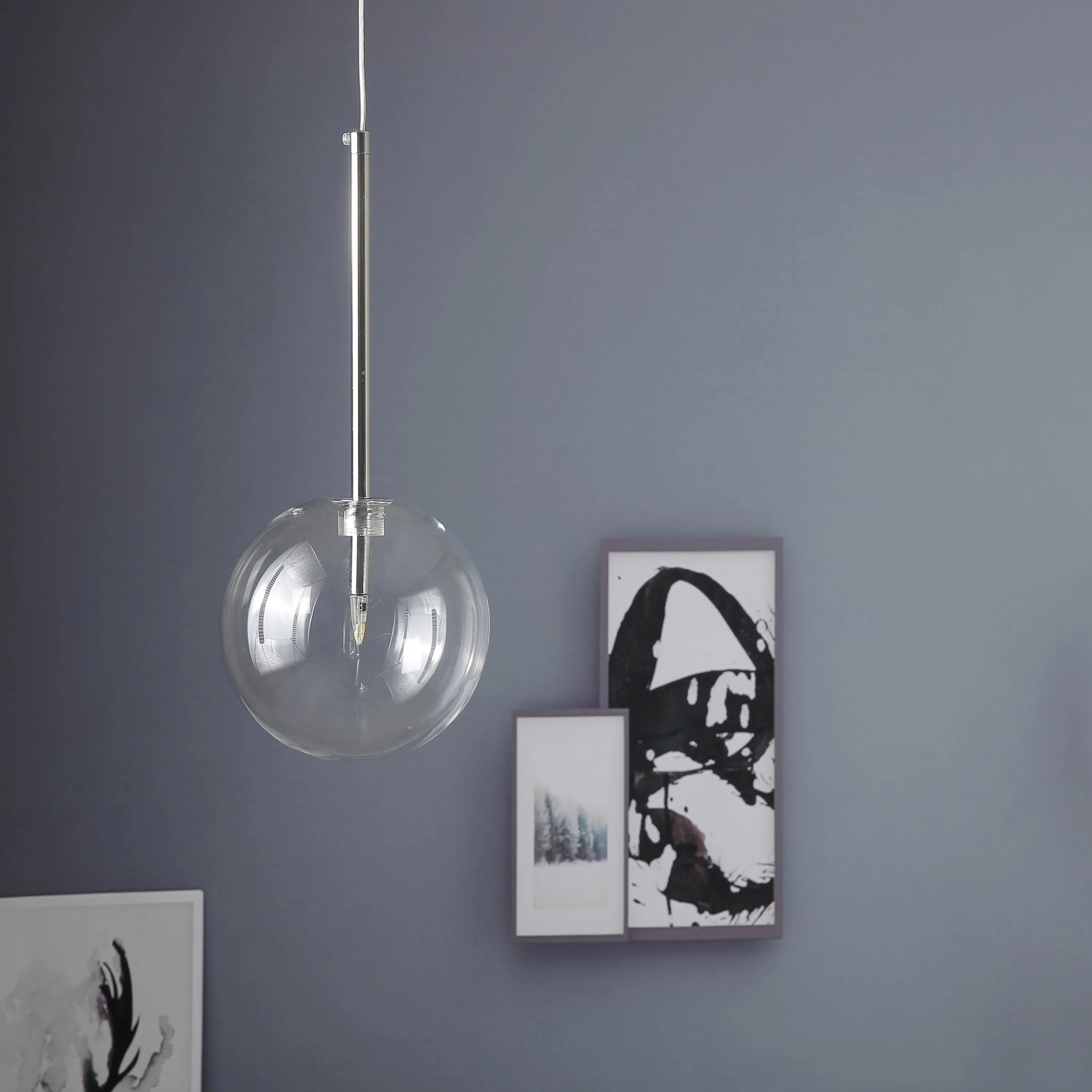 DecorBites™ Glass Globe Chrome Pendant Light - Nordic Style Hanging Lamp