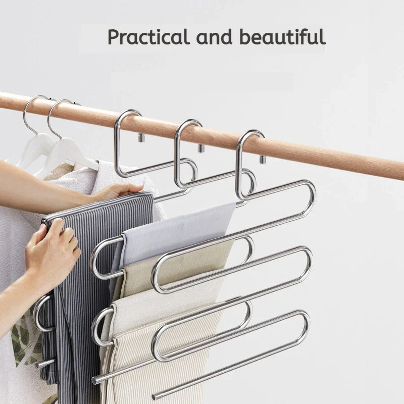 5-Layer Stainless Steel Pant Rack | Multifunctional Non-Slip Clothes Hanger