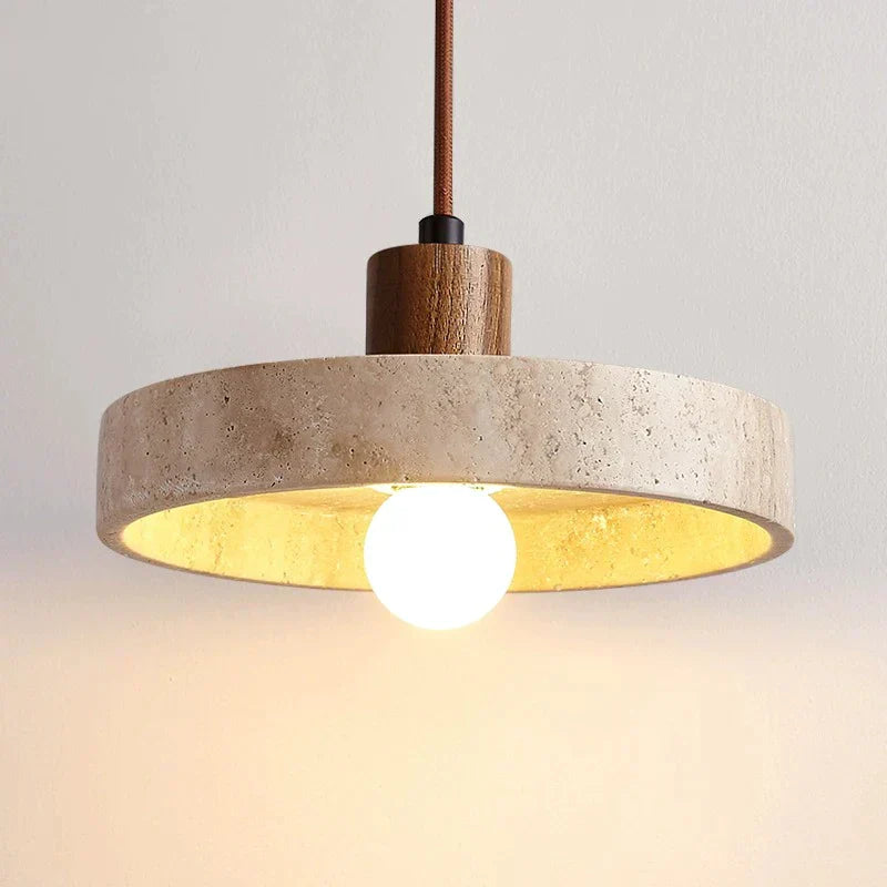 DecorBites™ Cream Style Wood Walnut Stone Pendant Light for Bedroom, E27 Bulb