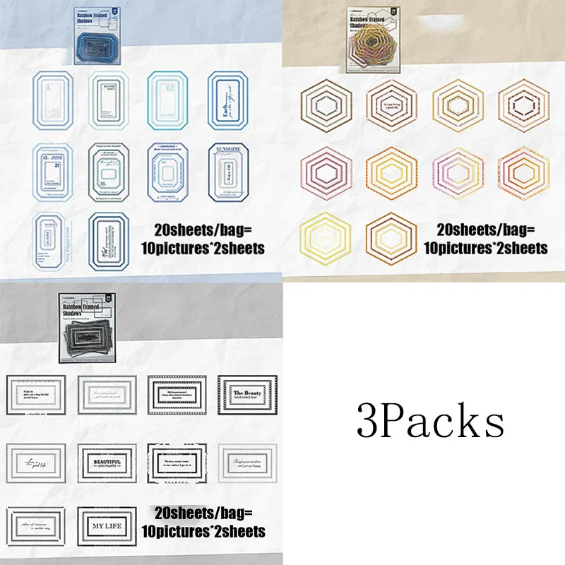 Rainbow Frame Stickers 3-Pack | Creative Multicolor Border Decor for DIY Projects