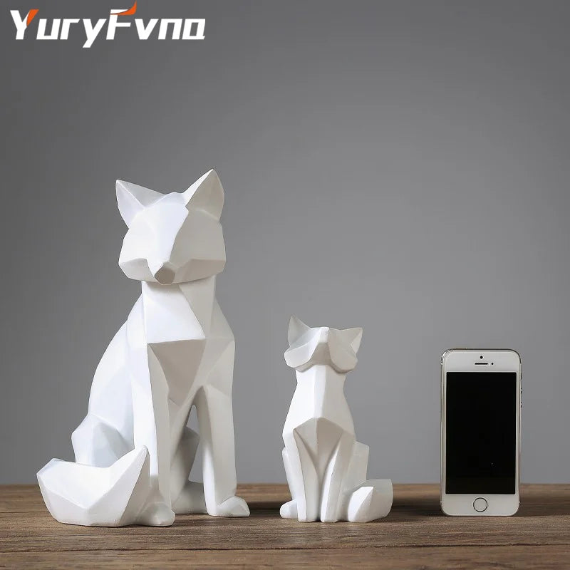 DecorBites™ Geometric Fox Sculpture: Modern White Abstract Desktop Art & Creative Gift
