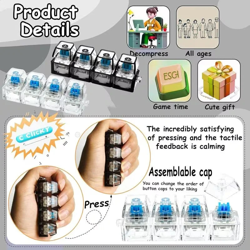 LED Click Keychain | Stress Relief Light Up Keyboard Toy for Anxiety