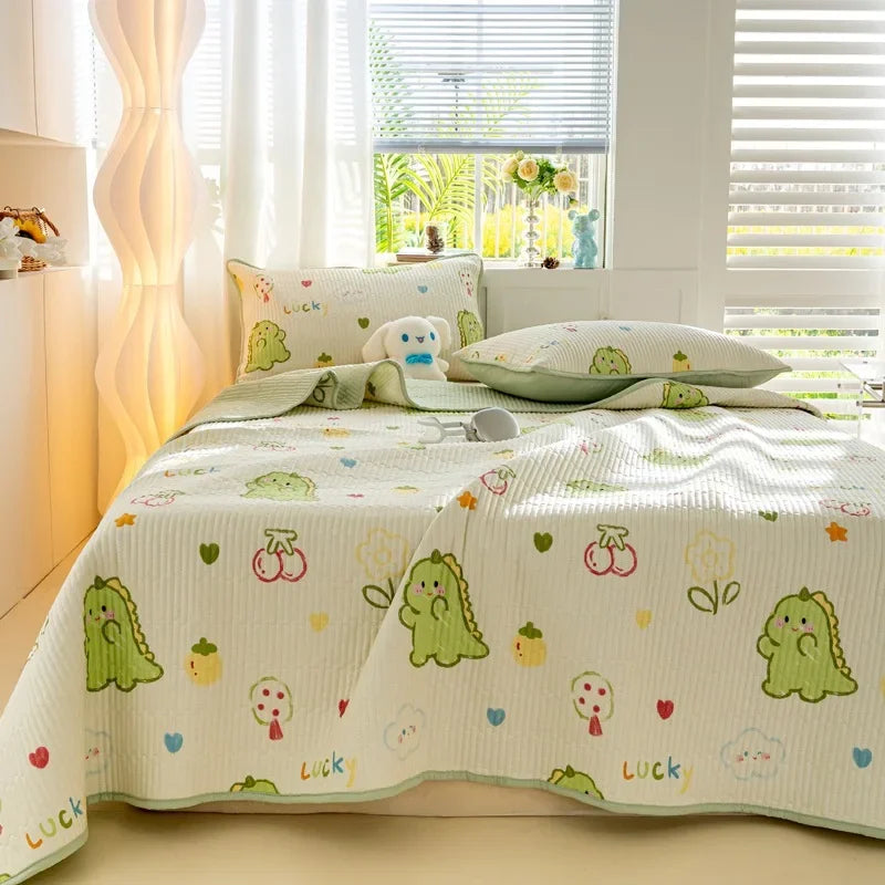 DecorBites™ Cartoon Pattern Cotton Single Mattress Mat: Summer Comfort & Non-Slip Performance