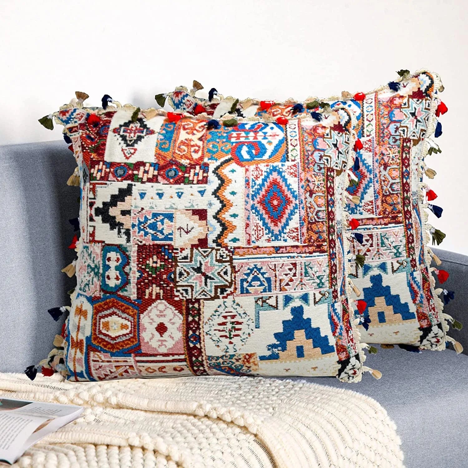 DecorBites™ Ethnic Boho Throw Pillow Covers for Couch - Bohemian Farmhouse Decor