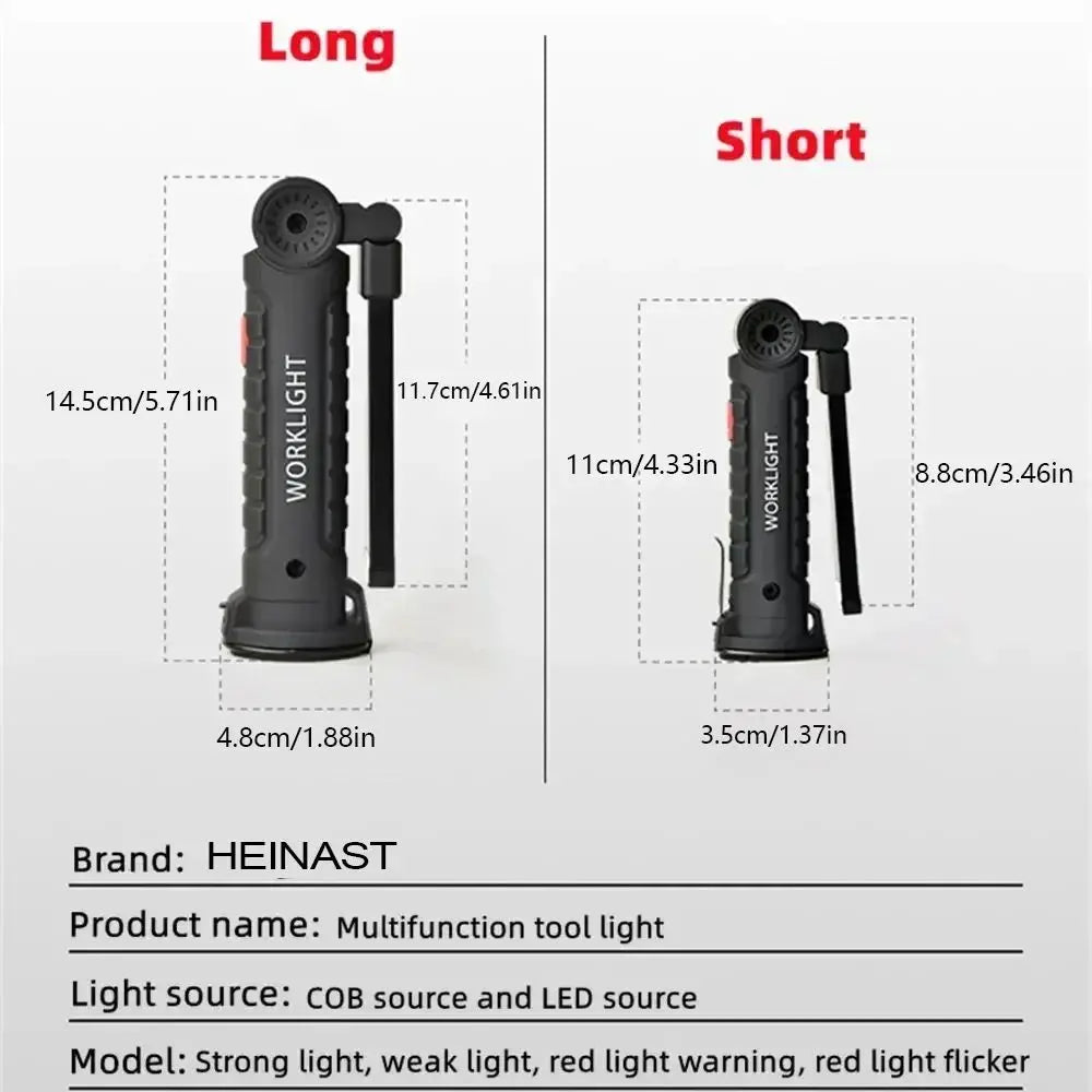 1pc COB LED Work Light Dimmable USB Rechargeable LED Flashlight Inspection Lamp With Magnet&Hook 14500/18650 Battery Torch light