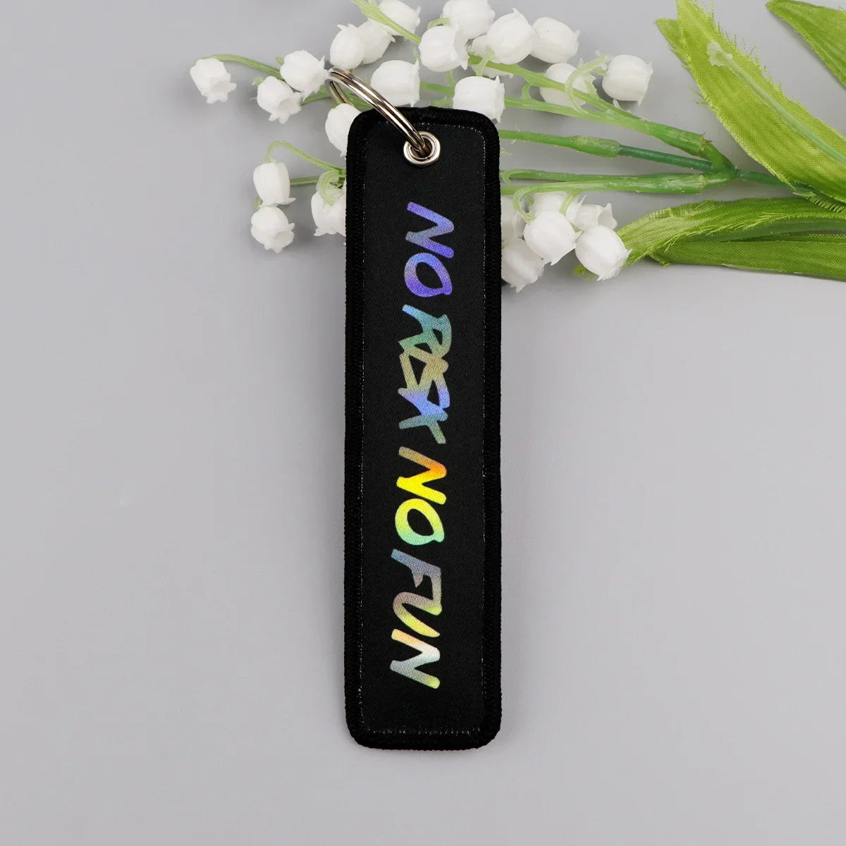 No Risk No Fun Embroidery Keychain | Motorcycle Key Fob Gift