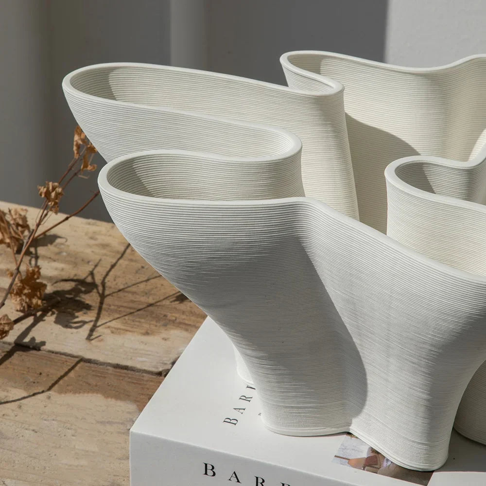 DecorBites™ Geometric Fold Ceramic Vase: Abstract Handicraft Sculpture for Home Decoration