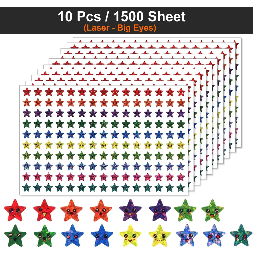Happy Face Stars Reward Sticker Pack | 450-3000 Sheets for DIY Decor