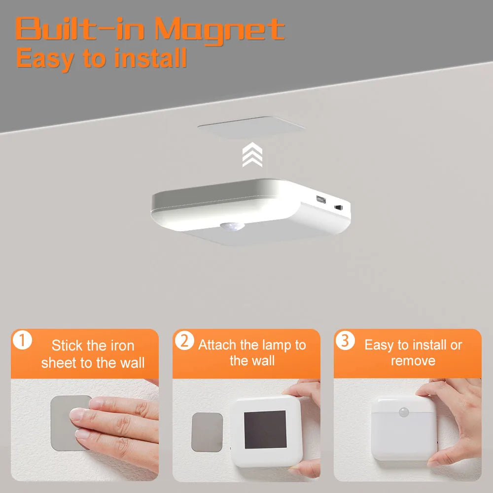 Wireless LED Night Light with Motion Sensor | Type C Rechargeable for Cabinet Wardrobe Staircase Kitchen