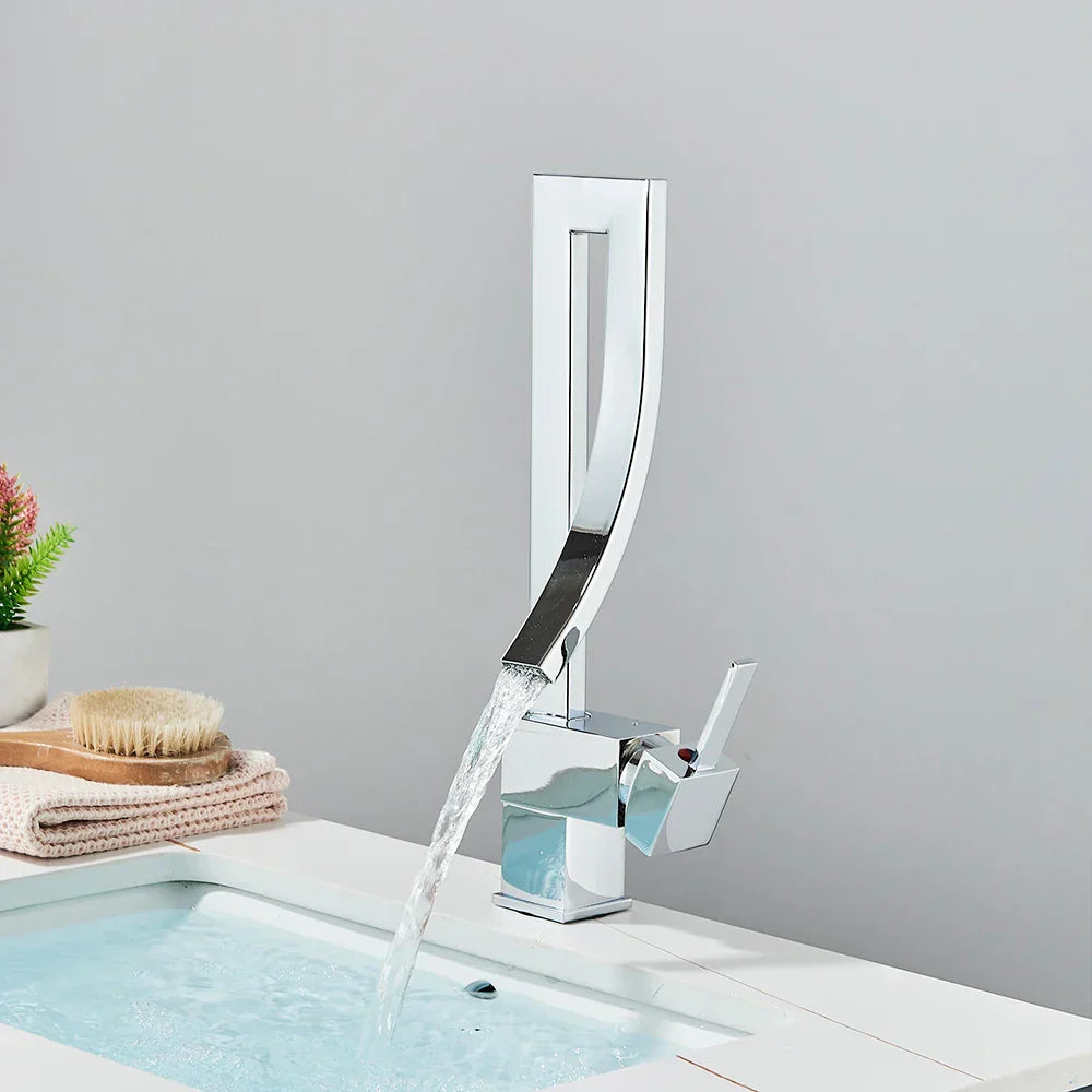 DecorBites™ Black Brass Waterfall Basin Faucet with Single Handle Mixer Tap