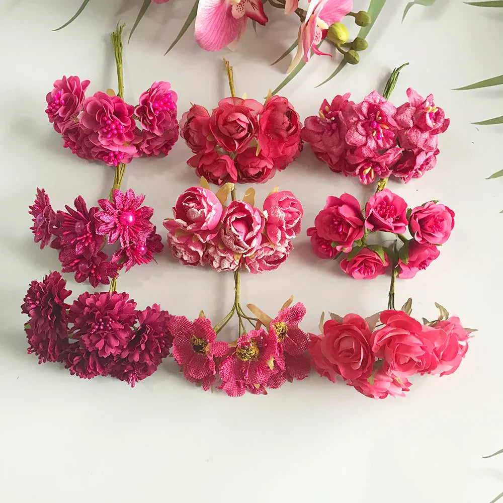 DecorBites™ 200pcs Mixed Rose Red Flower Cherry Stamen Berries Bundle for DIY Decor