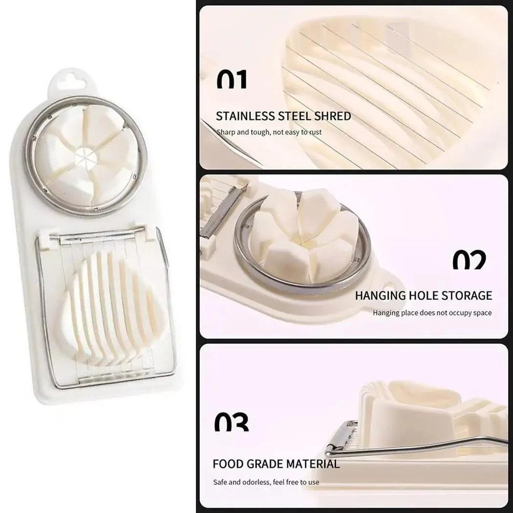 1/2PC Multi Functional Egg Cutting Artifact Stainless Steel Slicer Fancy Splitter Kitchen Divider Two in One Egg Cutter Tools