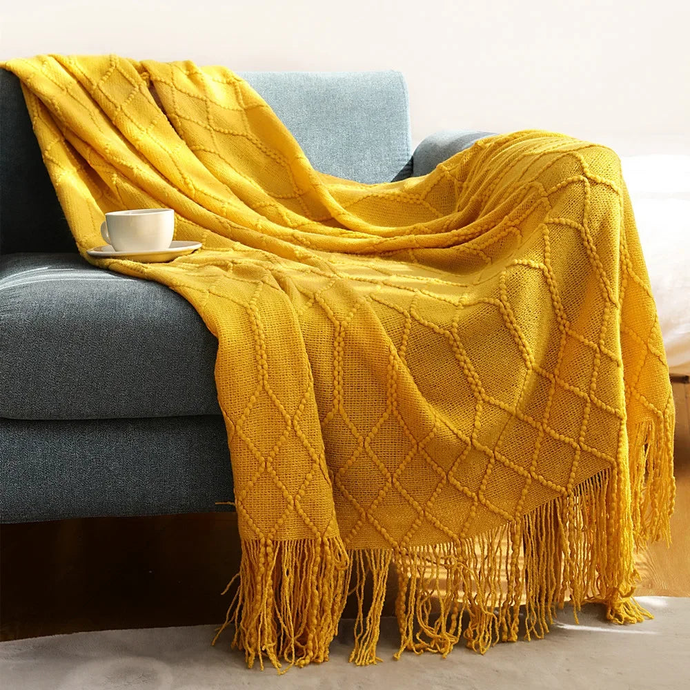 DecorBites™ Knitted Wool Blanket - Soft Nordic Throw for Sofa, Bed, or Office