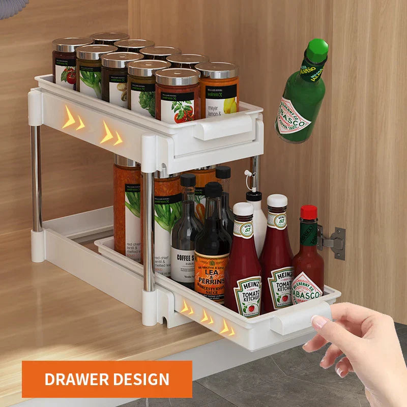 DecorBites™ 2 Tier Sliding Drawer Organizer for Kitchen & Bathroom Cabinet