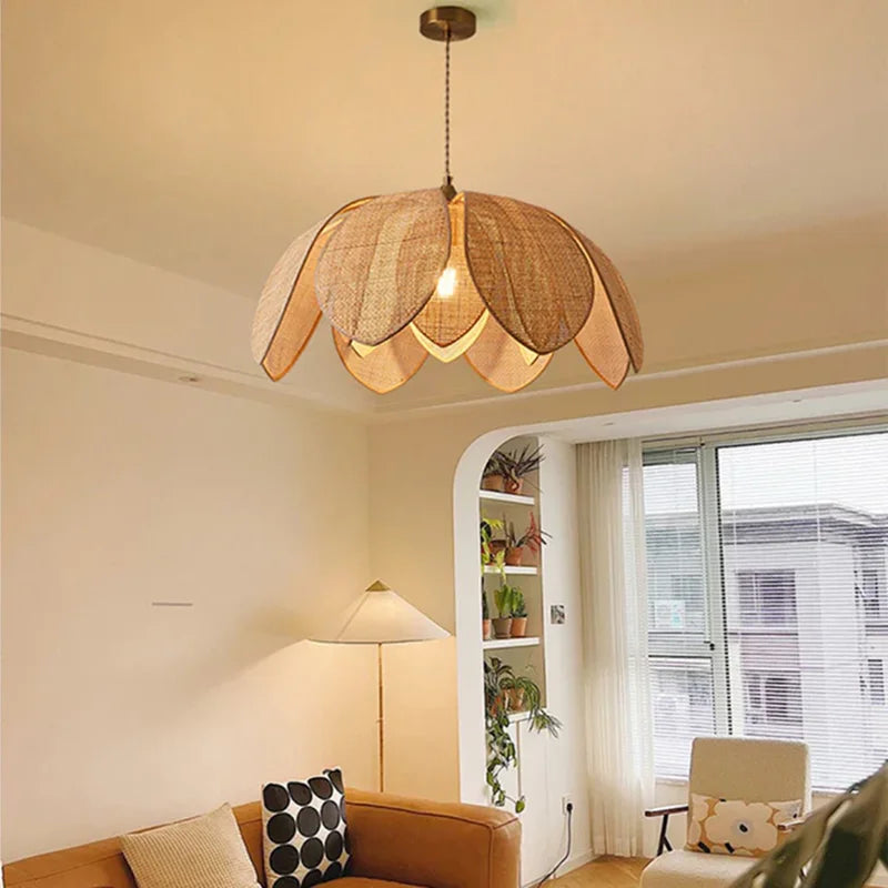 DecorBites™ Handmade Rattan Petal Pendant Light with Chinese Style Design for Living & Dining Rooms