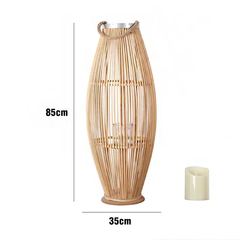 DecorBites™ Bamboo Lantern Candle Holder Vintage Nordic Style Wood Floor Decoration