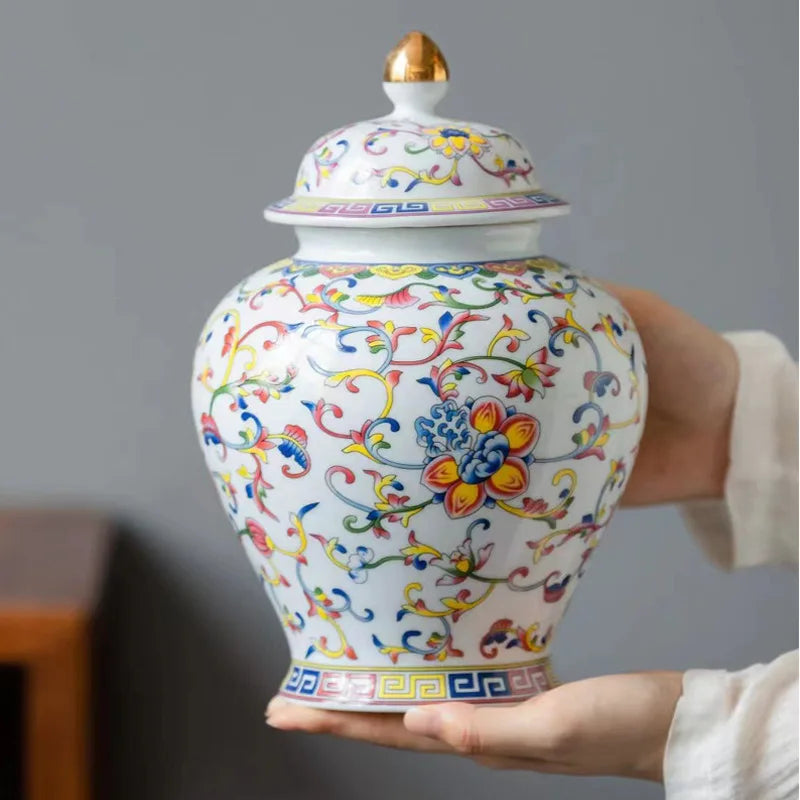 DecorBites™ Enamelled Porcelain Tea Caddy Ginger Jar - Desktop Storage Container
