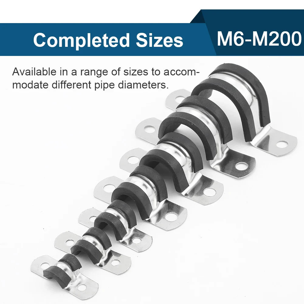 Rubber Lined Pipe Clamp | 6mm-200mm Stainless Steel P Clips for Secure Hose Mounting