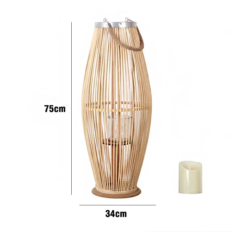 DecorBites™ Bamboo Lantern Candle Holder Vintage Nordic Style Wood Floor Decoration