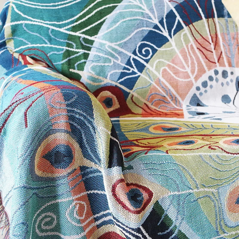 DecorBites™ Knit Sofa Blanket Cover - Butterfly and Peacock Design for Single and Double Sofas.