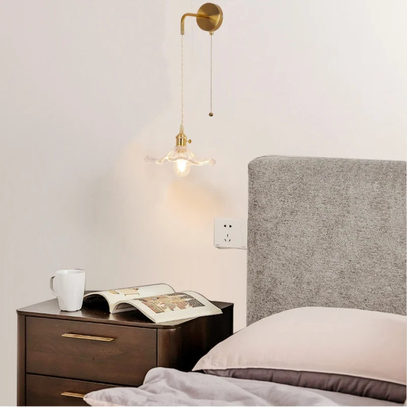 DecorBites™ Glass Copper LED Wall Sconce | Pull Chain Switch | Adjustable Bathroom Light