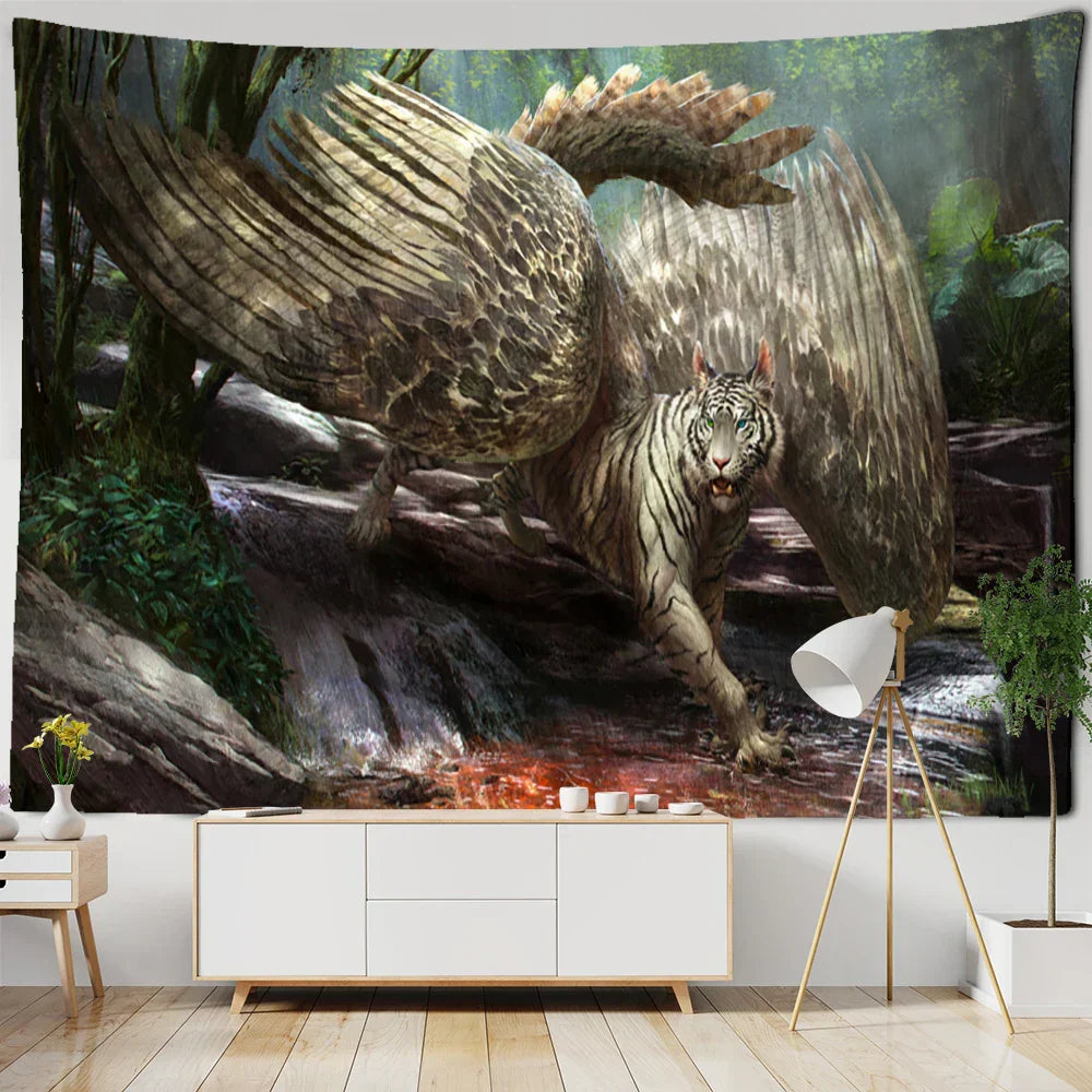 DecorBites™ Enchanted Forest Tapestry: Animals, Flowers, Moon - Home Decor