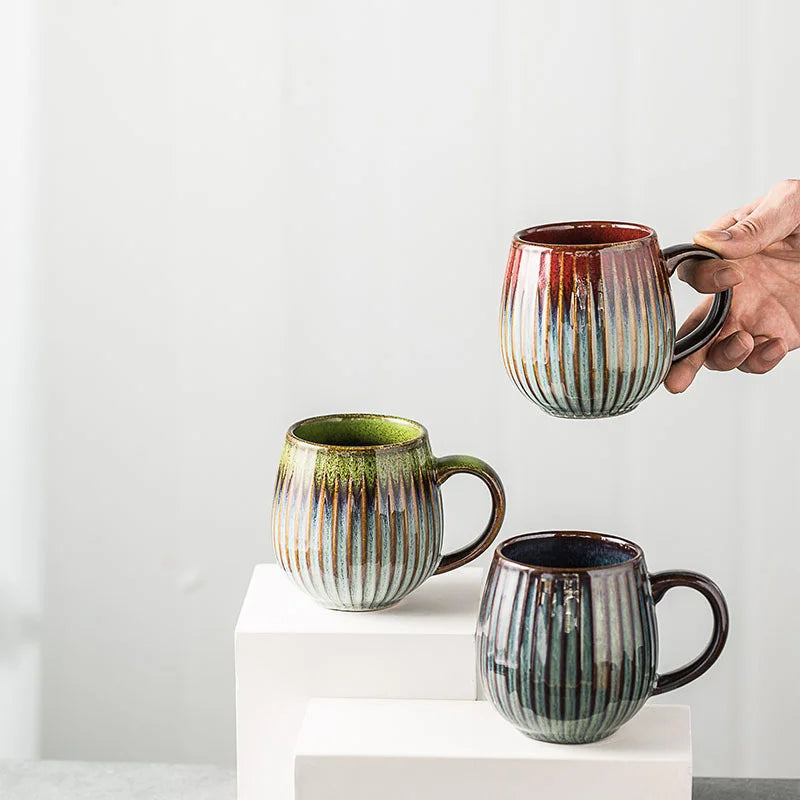 DecorBites™ Gradient Glaze Ceramic Coffee Mug, 480ml Retro Japanese Style Cup