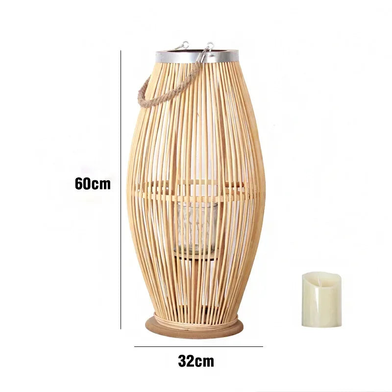 DecorBites™ Bamboo Lantern Candle Holder Vintage Nordic Style Wood Floor Decoration