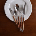 DecorBites™ 5-Piece Stainless Steel Western Tableware Set, Solid Wood Handle, Natural Yellow
