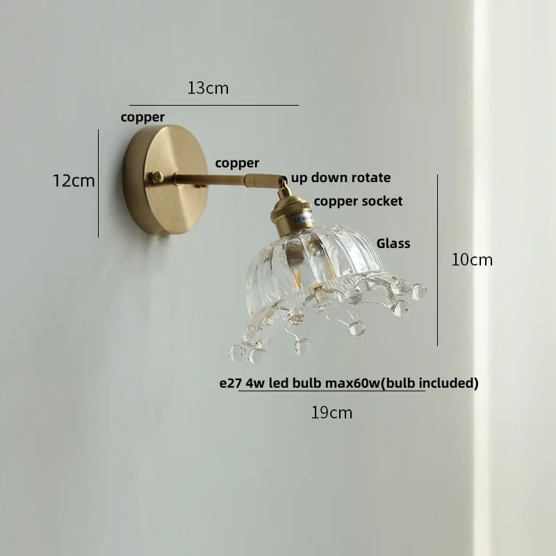 DecorBites™ Clear Flower Glass LED Wall Lamp with Pull Chain Switch