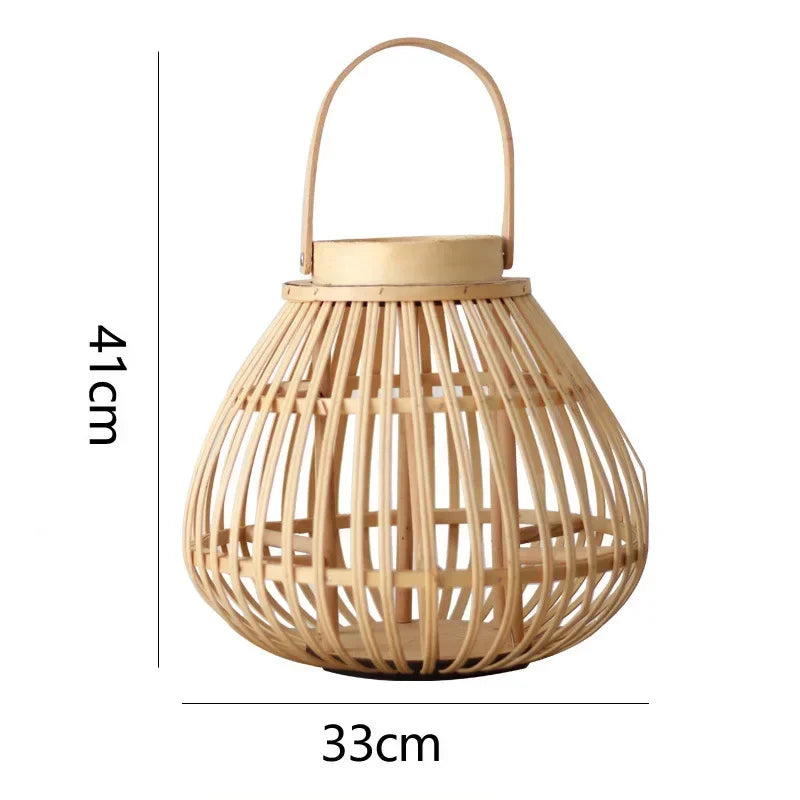 DecorBites™ Bamboo Lantern Candle Holder Vintage Nordic Style Wood Floor Decoration