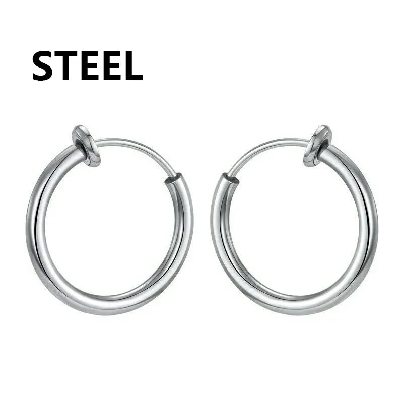 Gothic Hoop Earrings for Men and Women | Stainless Steel Clip-On Ear Cuffs