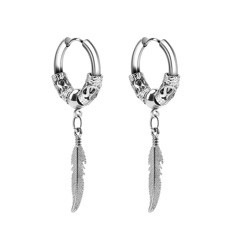 Cross Feather Stud Earrings Set | Unisex Stainless Steel Punk Jewelry