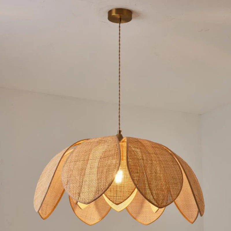 DecorBites™ Handmade Rattan Petal Pendant Light with Chinese Style Design for Living & Dining Rooms